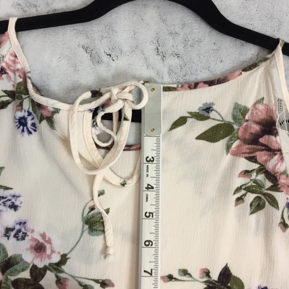 Warehouse One Cold Shoulder Blouse Womens Med Cream Floral Top Tie Neck - Picture 10 of 11